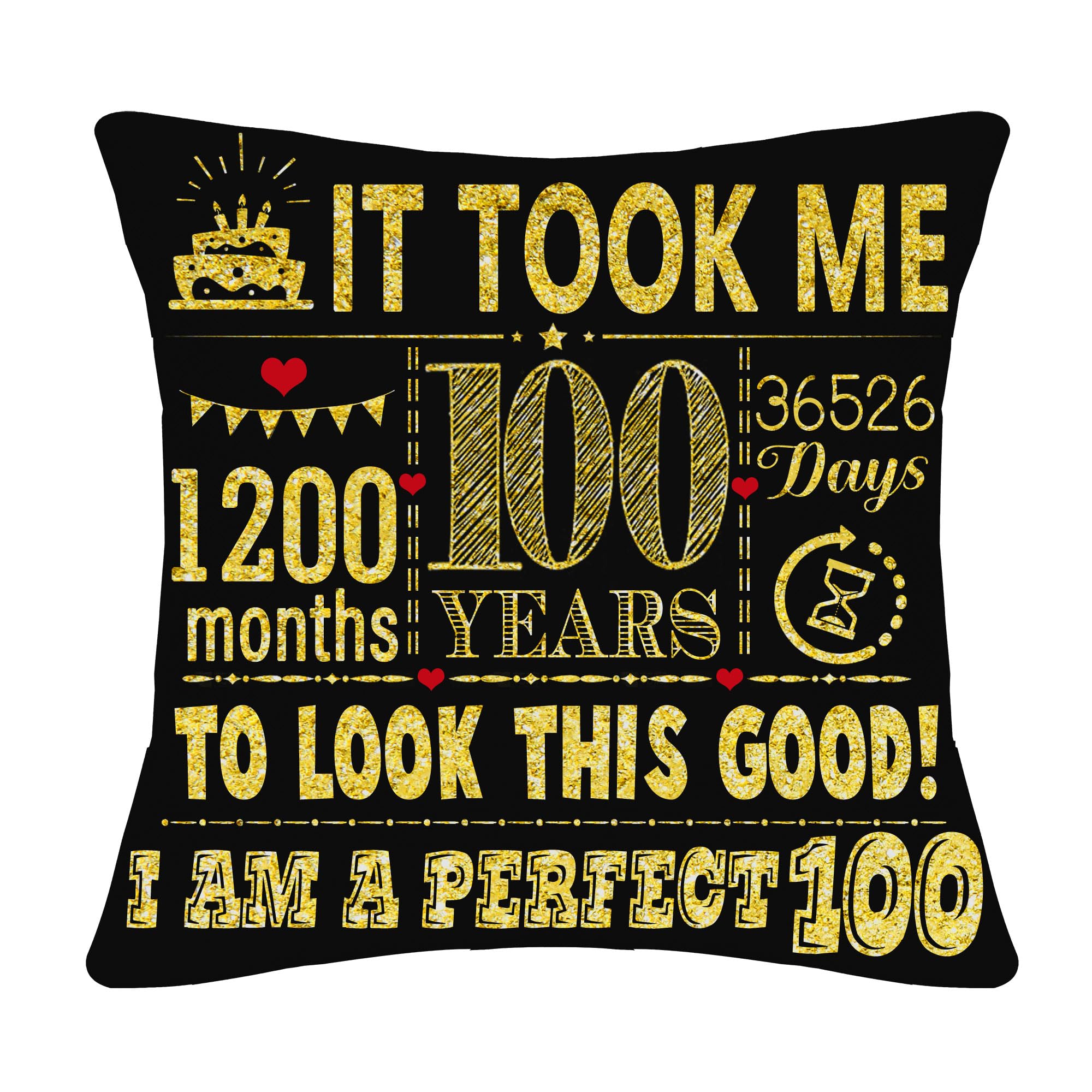 100th Birthday Present Gifts for 100 Years Old Women Men Black Cushion Cover 18x18 Inch 100th Birthday Decorations Mum Dad Grandma Grandpa Aunt Uncle Friend 100th Birthday Gifts(100th birthday)