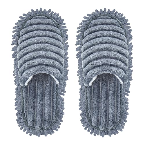 Unisex Microfiber Slippers Floor Cleaning Mop Men and Women House Dusting Slippers Floor Dust Dirt Cleaning Slipper, Grey, 9-11