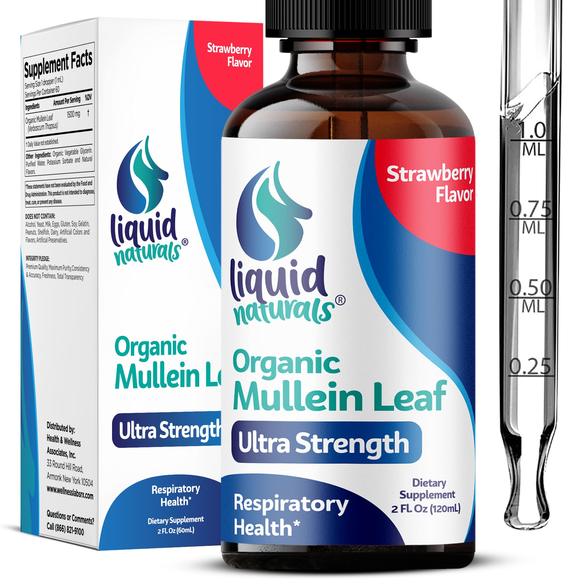 Mullein Drops for Lungs, 2 Fl. Oz, Mullein Leaf Extract for Lungs Strawberry Flavor, Mullien Lung Detox and Cleanse, Mullen Tincture Support for Healthy Breathing