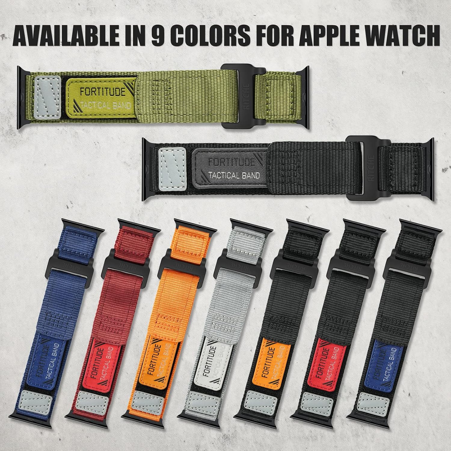 Ritche Nylon Rugged Apple Watch Band For Men Women Compatible with Apple Watch 38mm 40mm 41mm 42 mm 44mm 45mm 49mm, Adjustable Tactical IWatch Bands for Ultra Series 8/7/6/5/4/3/2/1 SE Black/Army Green/Smoke Grey/Pumpkin Orange/Crimson Red image 3