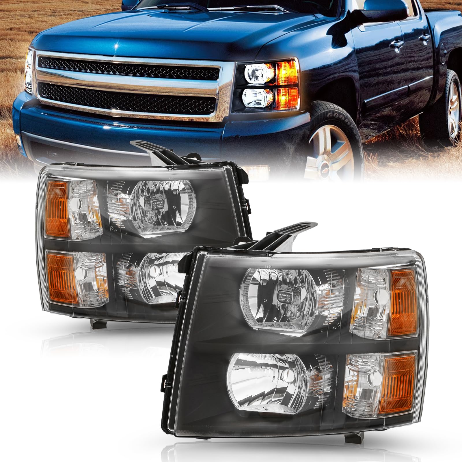 TUSDAR Fits for 2007-2013 Chevy Silverado 1500/2007-2014 Silverado 2500HD 3500HD Headlights Assembly Pair Set No Fogging OE Style Factory Replacement