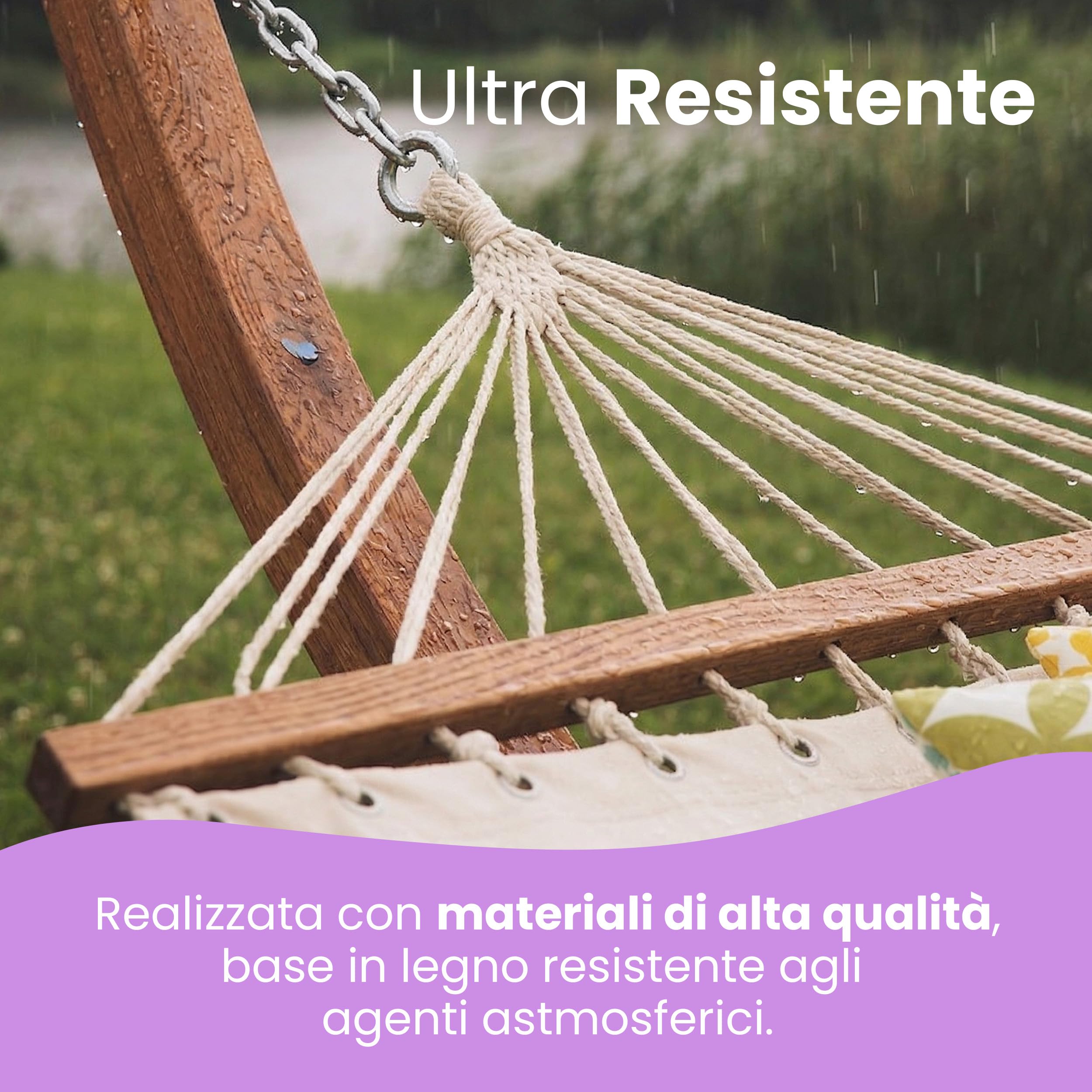 Amaca da Giardino con Supporto in Legno da Esterno Dimensioni 320 X 100 X 110 H Fino a 150 kg