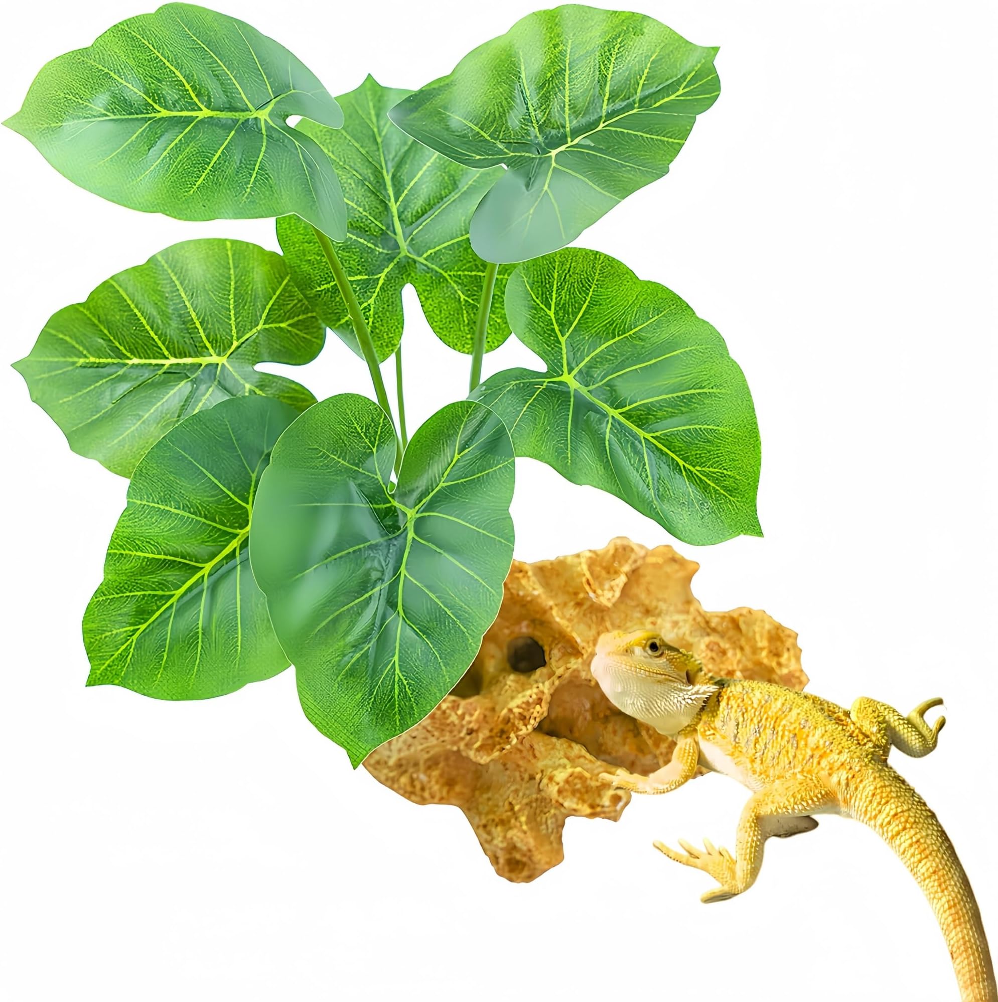 Reptile Artificial Plants, Terrarium Plants Decorations Supplies, Amphibian Habitat Hideout Tank Accessories, Rainforest Ground Plant