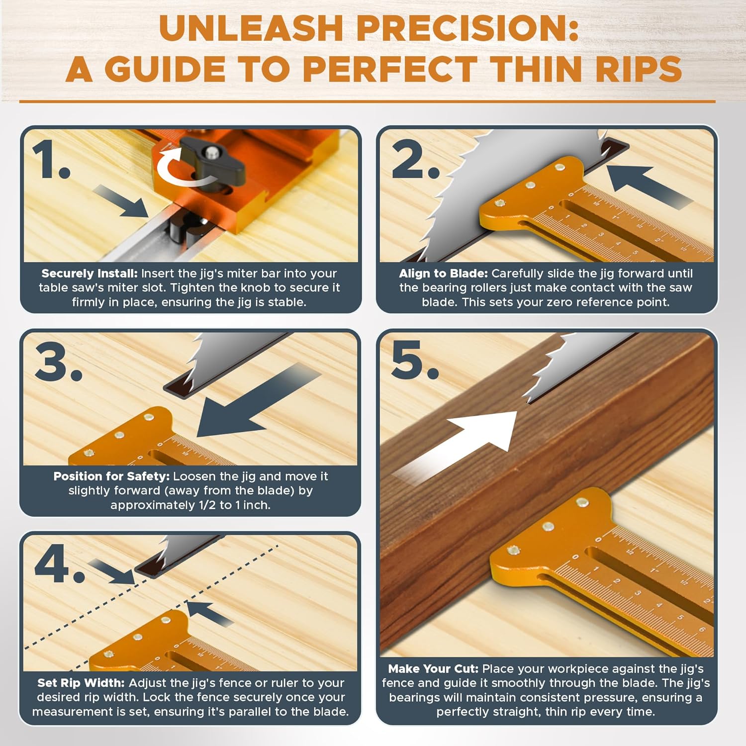 Elestoria Thin Rip Jig Table Saw Jig Guide for Making Repetitive Narrow Thin Strip Cuts Woodworking Tools Fast Thin Ripping Guide for Table Saw Band Saw Router Table Fits for 3/8" x 3/4" T Slot