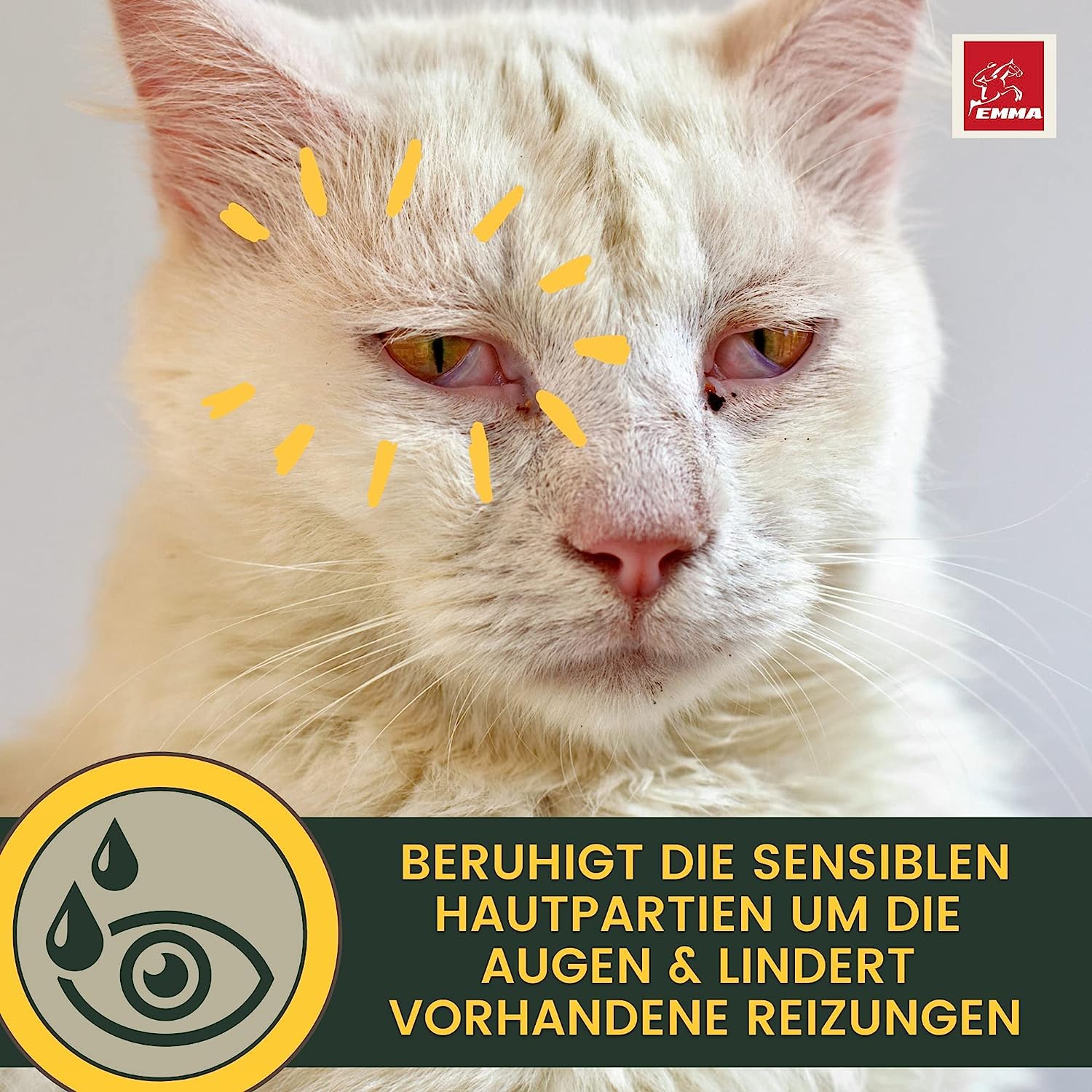 EMMA Augentropfen Katze 2x100ml I Augenreiniger Tränenfleckenentferner mit Kamille I Augenpflege bei tränenden gereizten Augen I Tränensteinentferner Hund Katze I Sanfte Augenreinigung für Tiere