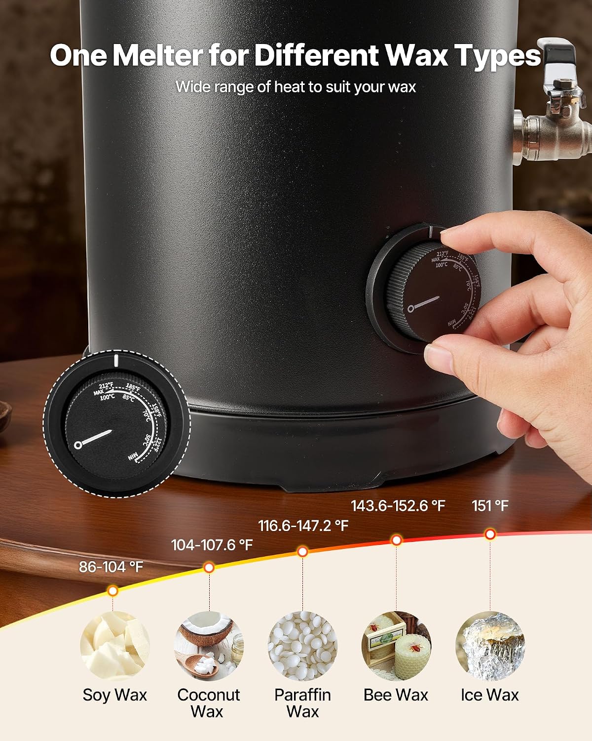 VEVOR 16Lbs Wax Melter for Candle Making, Fast and Even Heating, with Easy Pour Spout and Temperature Control, Hourglass Base for Non-Stick Smooth Flow, Wax Melting Pot for Making Candles Soaps