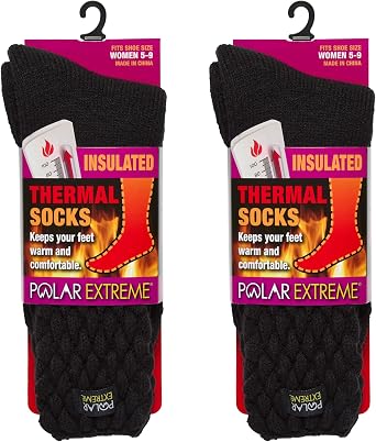 Polar Extreme Thermal Hiking Socks Cushioned, Insulated, Warm para Boots, Women & Men, One Size Fits Most 4-10, 2-Pack