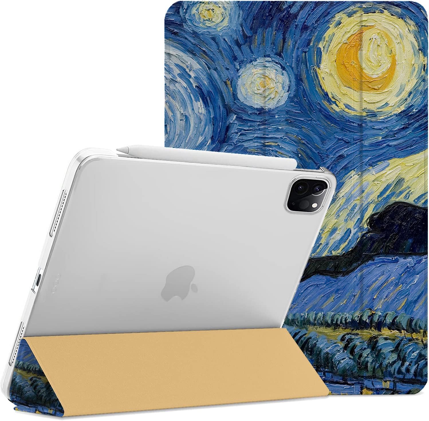DuraSafe Cases for iPad PRO 11 3 2 Gen [ PRO 11 3rd 2nd ] A2377 A2459 A2301 A2460 A2228 A2068 A2230 A2231 A2013 Trifold Printed Hard PC Transparent Back Cover - Starry Night