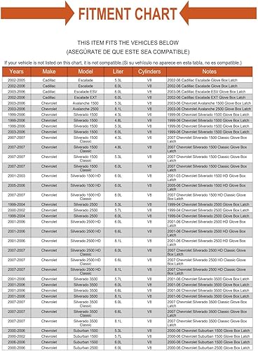 Miniatura 6 de Pestillo de repuesto para guantera con herrajes para camioneta Cadillac GMC Chevrolet