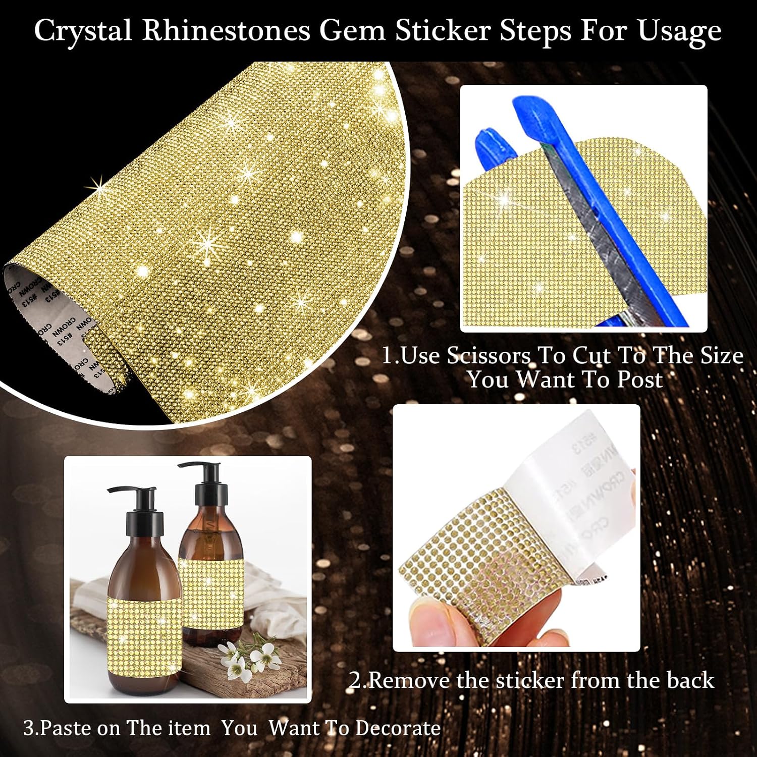 FULZTEY Bling Rhinestone Sheet Sticker Golded Gem Stickers for Crafts 12000 PCS Sticky Gem Crystal Trim Self Adhesive Gemstone Sheet Sticker for DIY Car Clothes Decoration 9.4 ×7.9 Inch