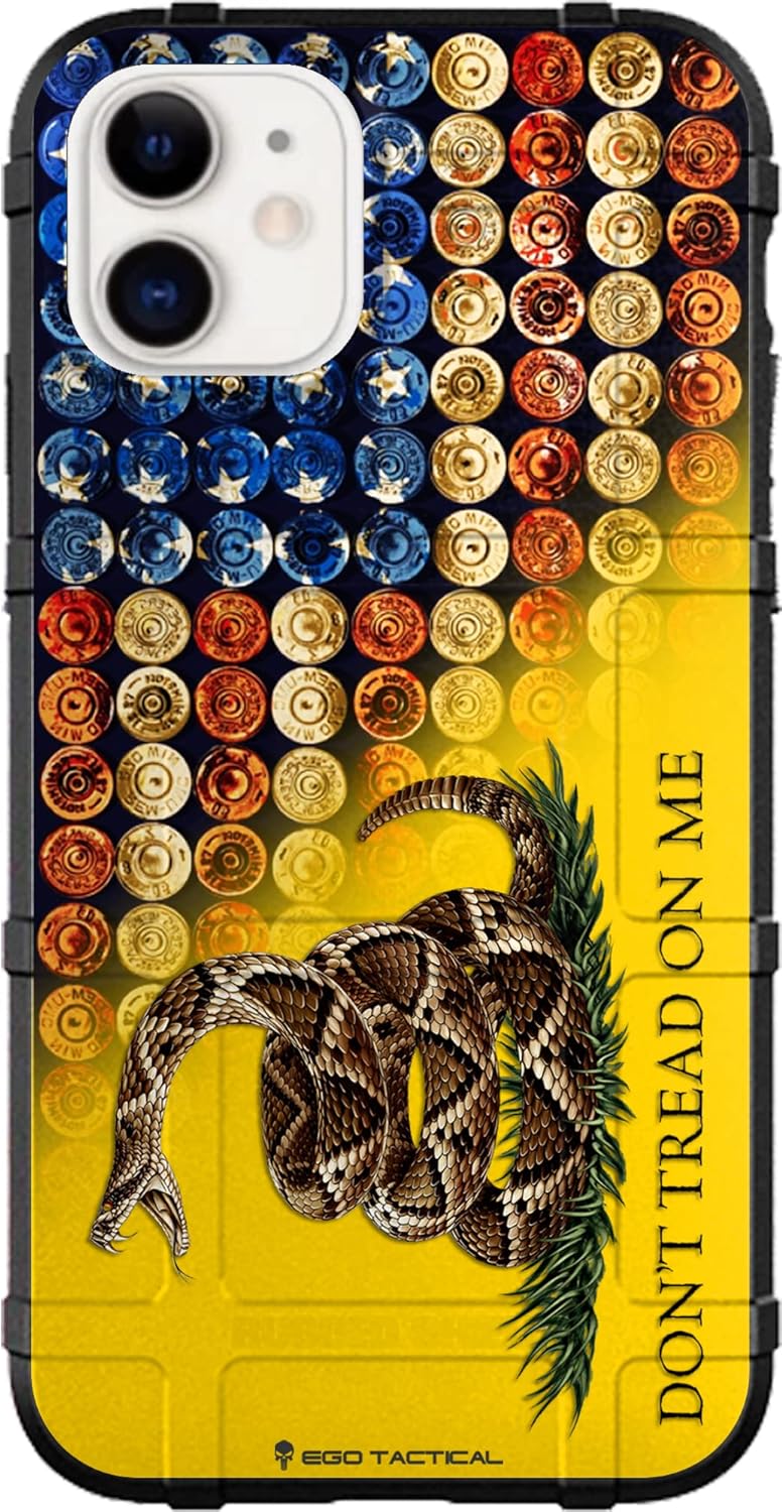 EGO TACTICAL Limited Edition Compatible with iPhone 12 Mini 5.4" Rugged Shield case US Flag Shells/Dont Tread on Me