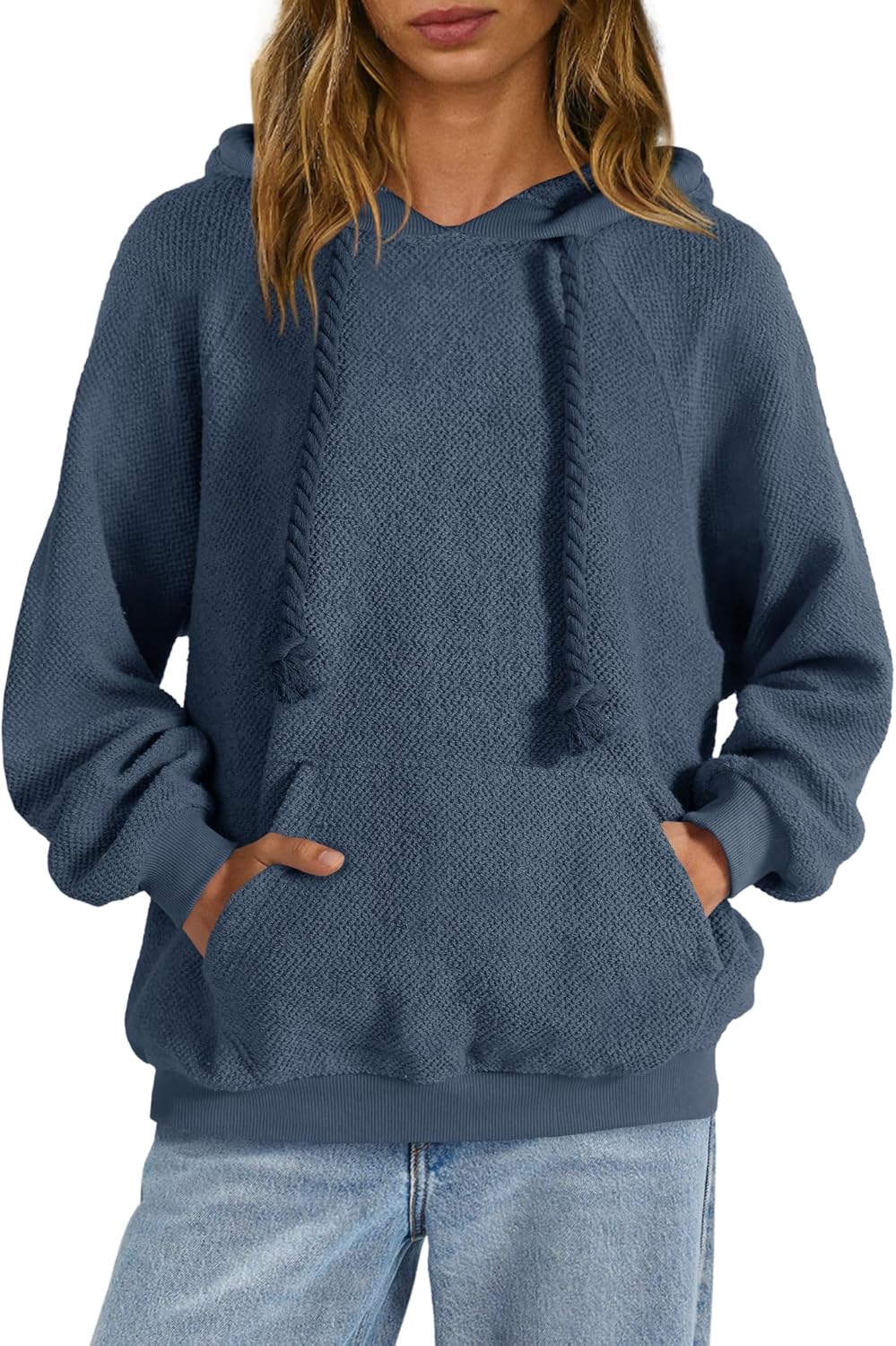 Yanekop Womens Oversized Hoodies Loose Fit Hooded Sweatshirts V Neck Pullover Hoodie Casual Drawstring Tops with Pocket - Image 2