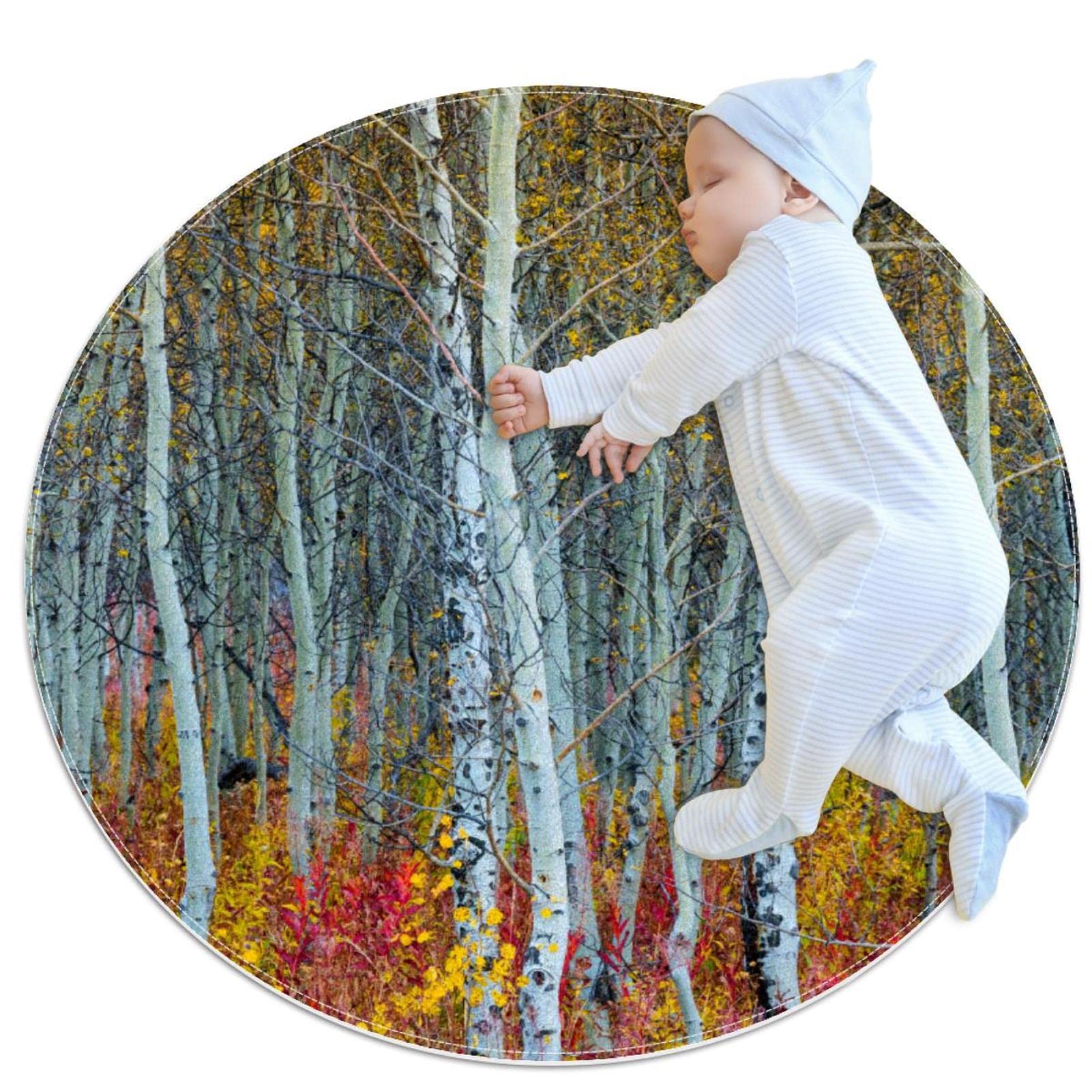 Tapis rond forêt d'automne 100x100 chambre salon salle de jeux JDEZ