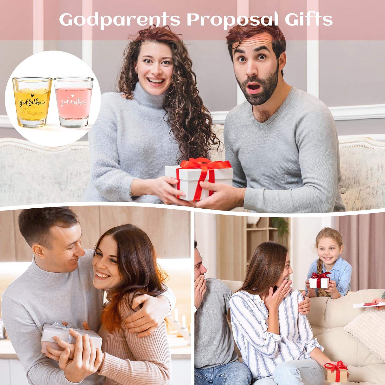 Futtumy Godparents Proposal Gift, 2 OZ Godfather Godmother Shot Glasses Set of 2, Godmother Proposal Gifts, Mother's Day Father's Day Birthday Christmas Baptism Gifts for Godparents from Godchild
