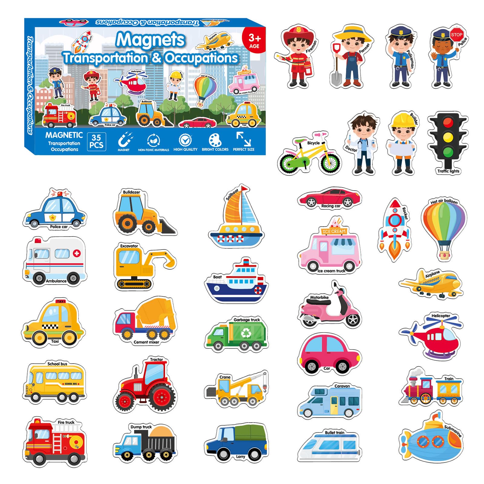 38 PCS Kids Fridge Magnets Soft Rubber Educational Refrigerator Magnets for Toddlers Cute Animal Insect/Fruit/Vehicle Magnetic Toys for Whiteboard, Preschool Learning Gift for Boys Girls Age 3+