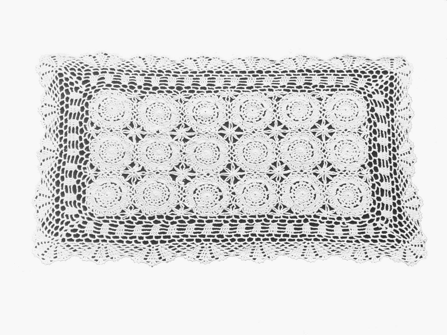LaivigoHandmade Crochet Lace Rectangle Lucky Flower Table Cloth Runner Doilies Doily,White,20x43 Inch
