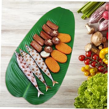 Artificial Banana Leaf Placemats 3pcs Plastic, Realistic Green