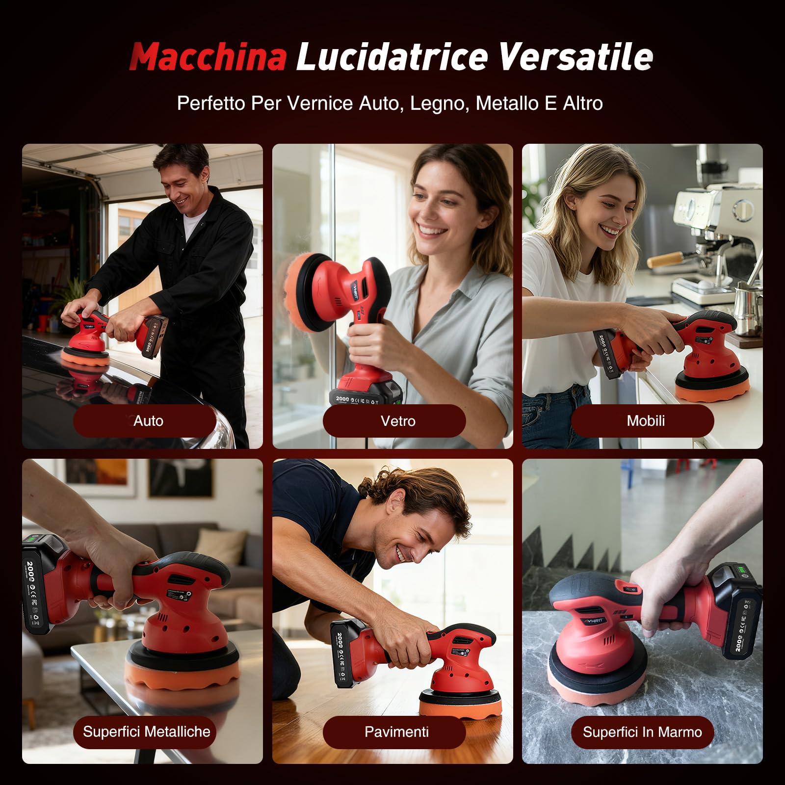 Lucidatrice Auto Senza Fili, 2x21V da 2000 mAh (Fino A 6000 Giri/Min), Lucidatrice Per Auto Da 6", Lucidatrice per Carrozzeria, Ideale Per Lucidatura, Ceratura E Detailing Dell’Auto