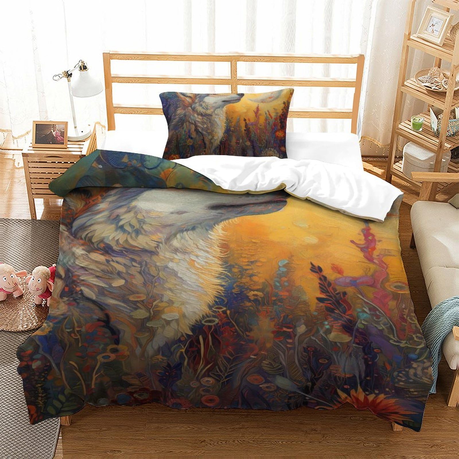 Housses de couettes loup 3D 135x200cm en microfibre douce avec taie