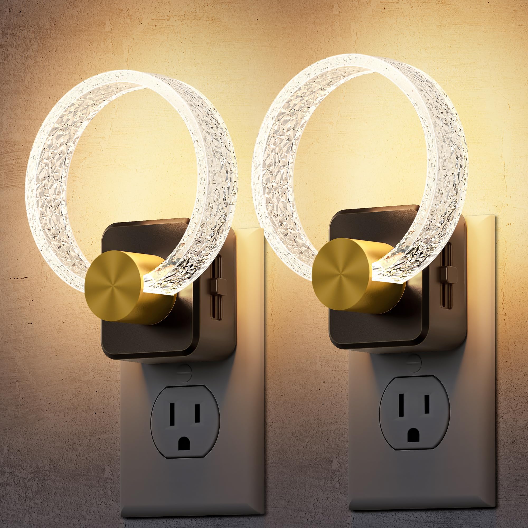 DORESshop LED Night Lights Plug Into Wall 2 Pack Acrylic Decorative Night Light with Dusk-to-Dawn Sensor Dimmable Nightlights