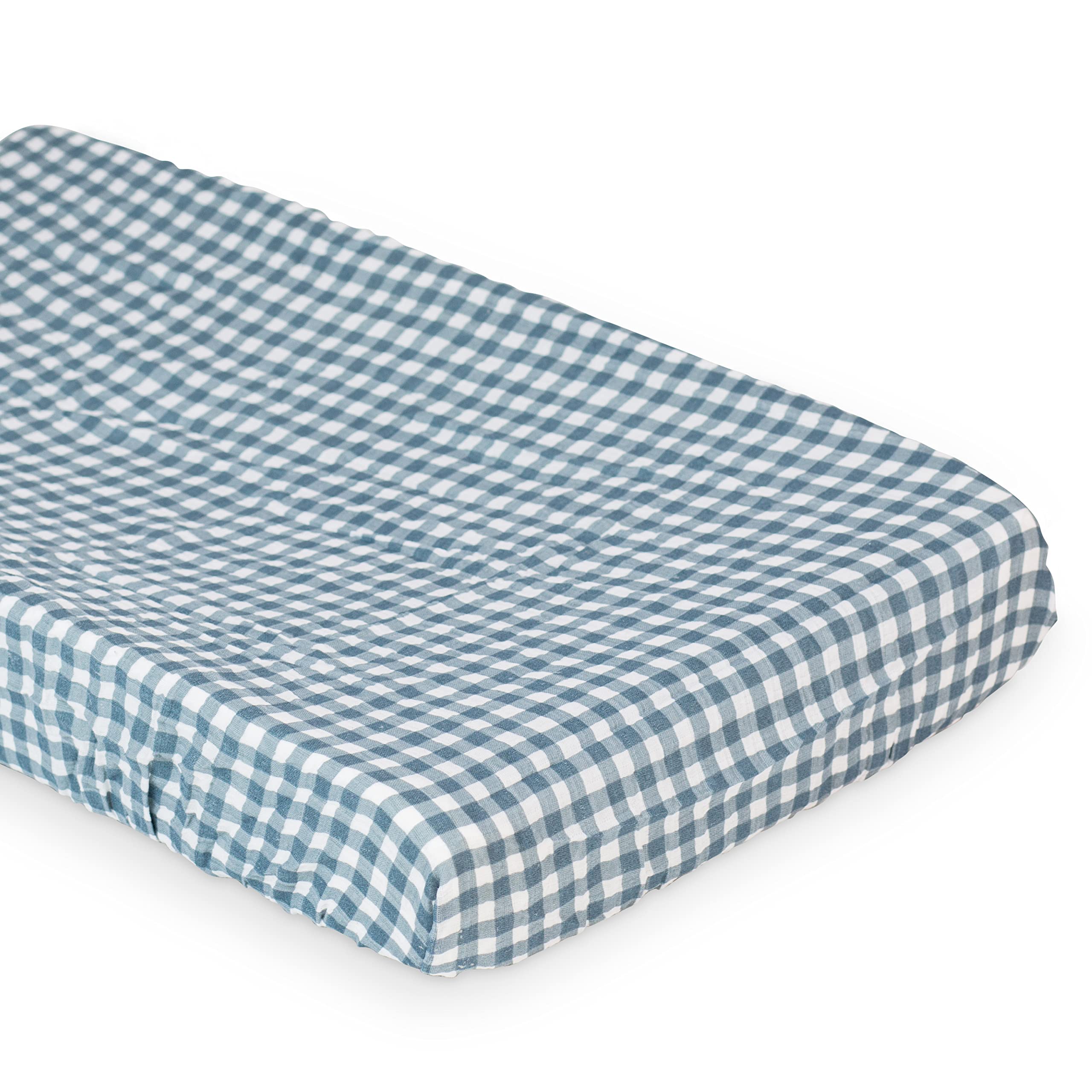 Lulujo Soft Cotton Baby Change Pad Cover (Navy Gingham)-image-11
