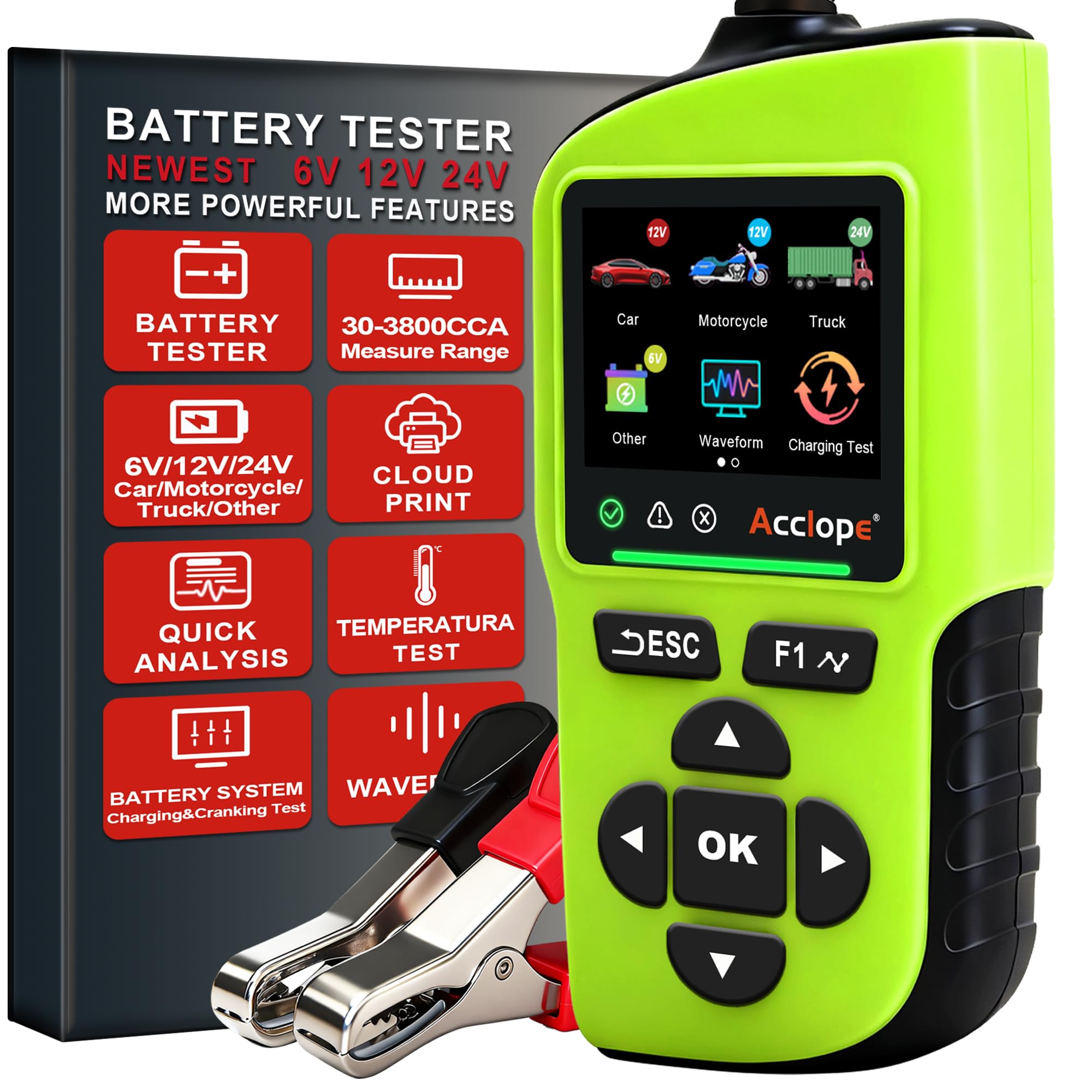 BT90 PRO 2-360Ah Battery Tester with Cloud Printing, 30-3800 CCA, 6V/12V/24V Digital Analyzer, SOH/SOC/Volt/Res/Cranking&Charging Test, Real‑Time Ambient Temp, AGM/EFB/Gel/Li