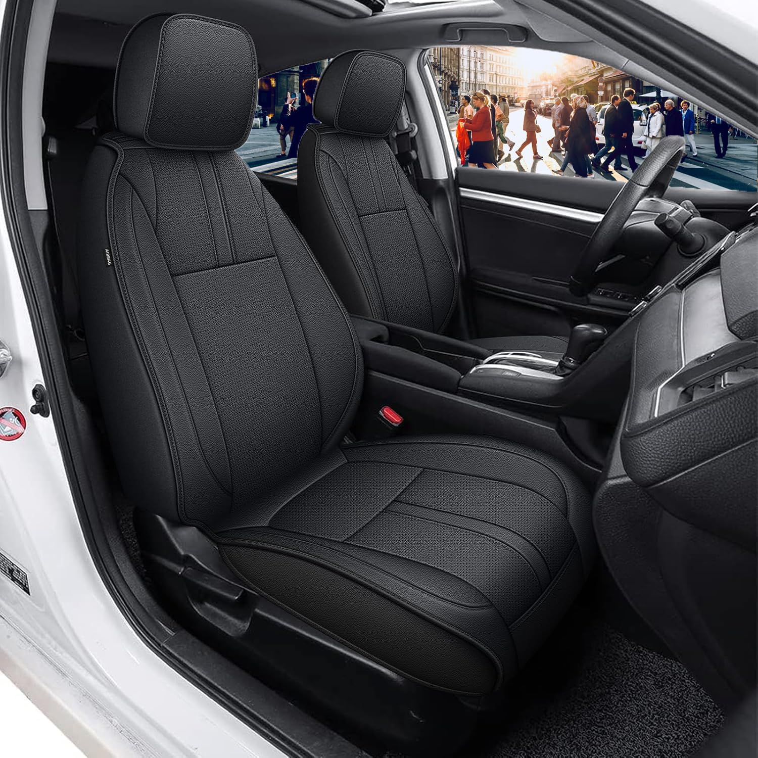 Seat Covers Fit for 2016-2025 10th Gen - 11th Gen Honda Civic - 1:1 Custom Breathable Waterproof Luxury Leather Car Seat Covers - Compatible with Airbag & Easy to Install (Full Set, Black)