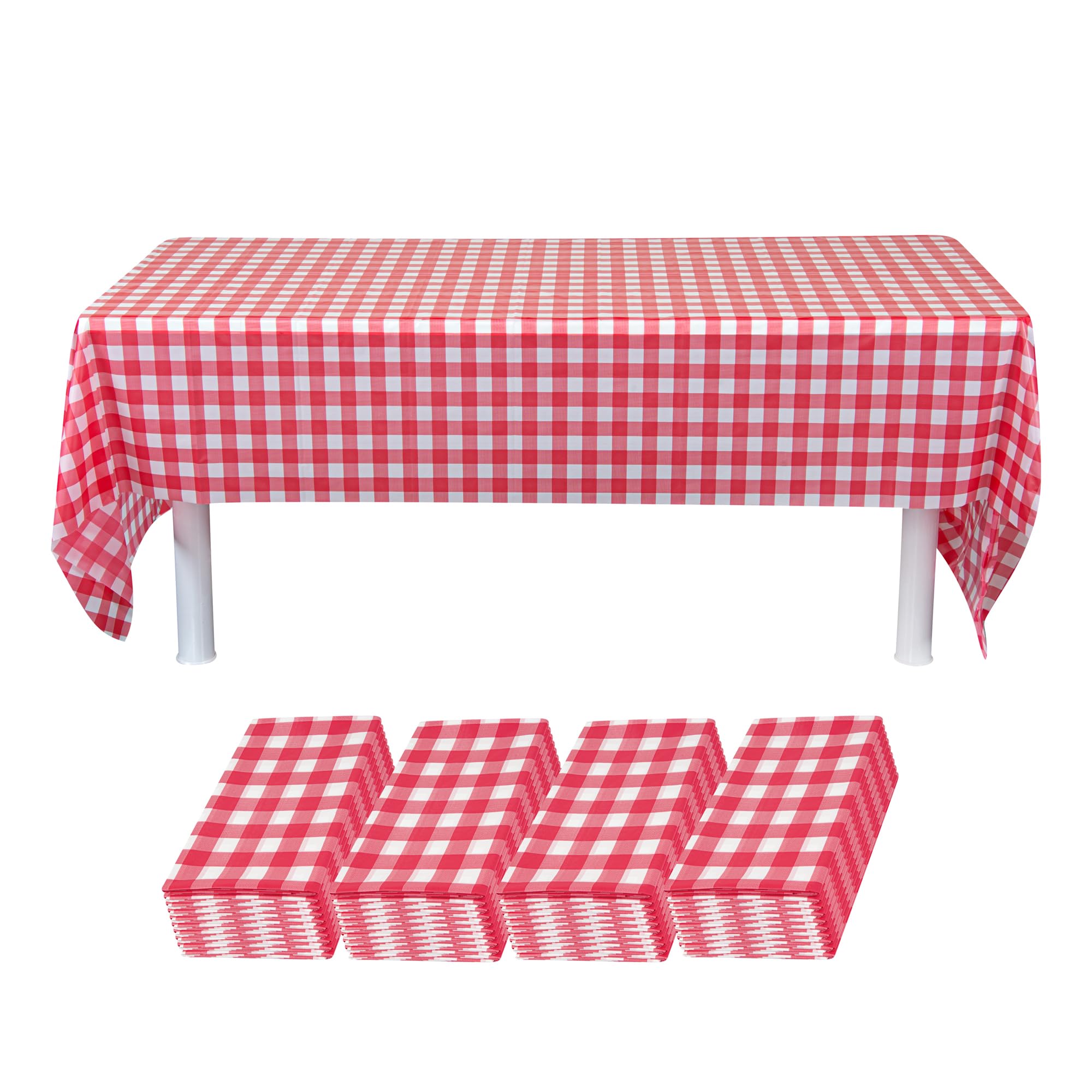 RestaurantwareTable Tek 108 x 54 Inch Gingham Table Cover Rolls, 2 Waterproof Table Cover Rolls - Disposable, No-Wrinkle, Red Plastic Rectangle Table Cover Rolls, for Parties, Banquets, and Events
