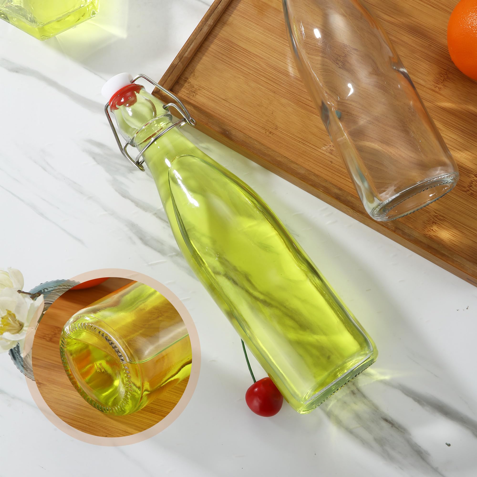 Botellas de Cristal 500ml con Tapón Hermético, 6 Botellas de Vidrio Reutilizables para Cerveza, Aceite, Vinagre