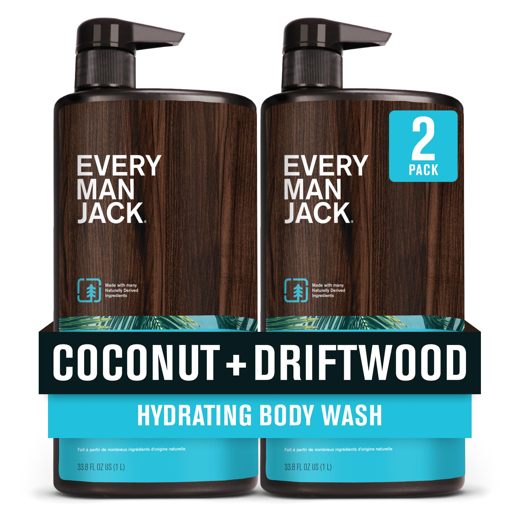 Every Man Jack Coconut + Driftwood Mens Body Wash - Cleanse, Hydrate, and Smell Great - Free of Parabens, Phthalates, an