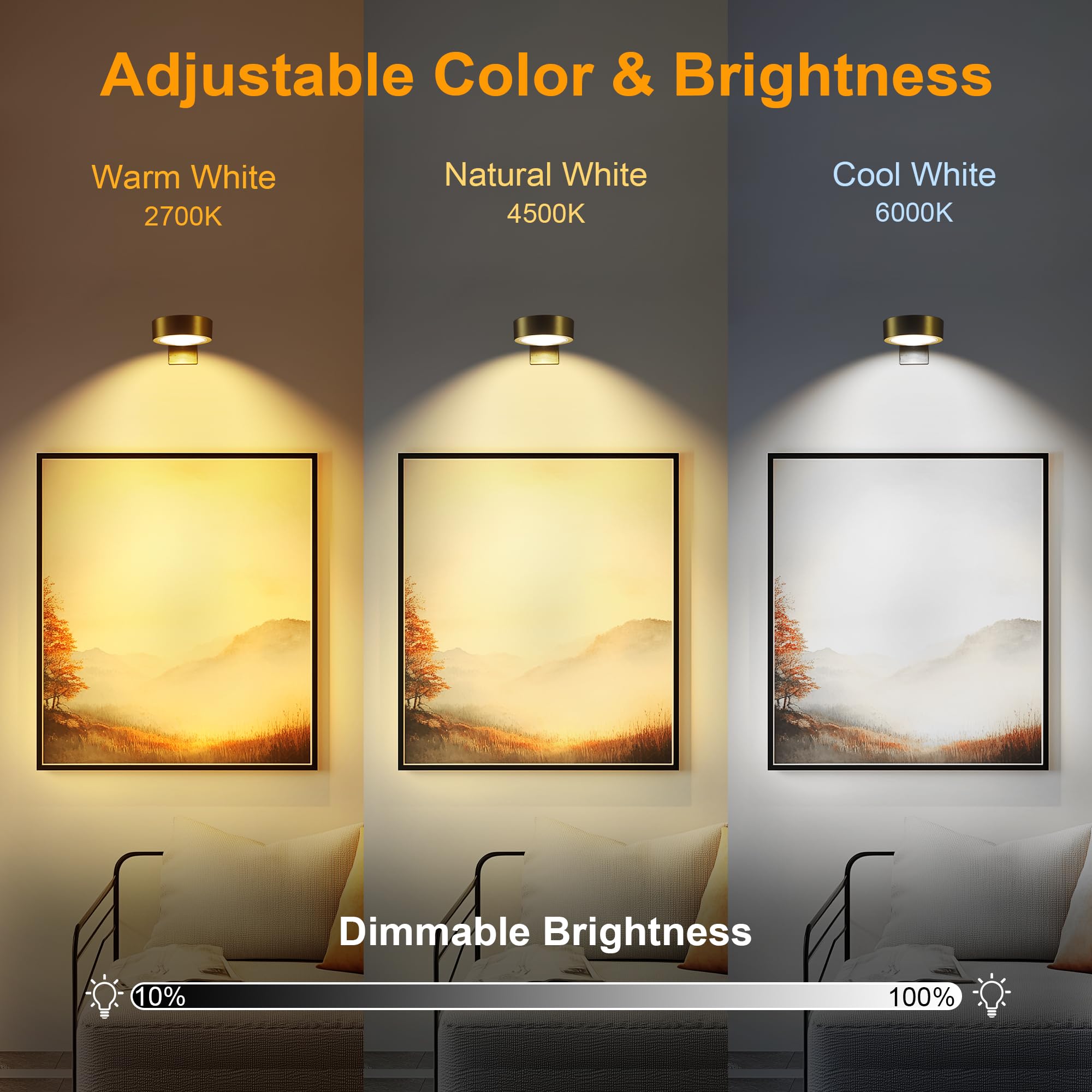 maylit 6 Pack Rechargeable Picture Lights, Battery Operated Sconces for Wall, Art Lighting for Paintings Wireless, Cordless Lights for Gallery Painting Picture Frame Photo Wall Poster Room Decor