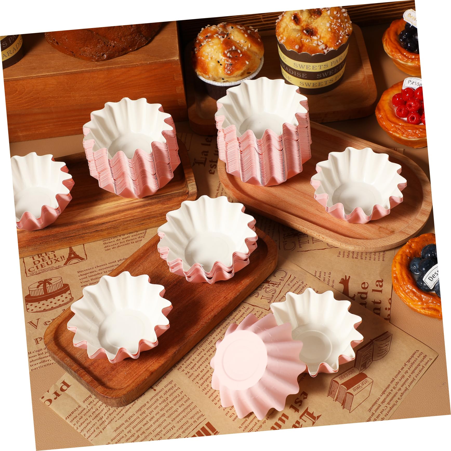 OUNONA 5 Series Revestimientos Para Magdalenas Anfitriona Pequeño Envoltorio De La Magdalena Envoltorios Moldes Para Cupcakes De Fiesta Cupcake Forling for Wedding Papel Rosa 100 Piezas*5