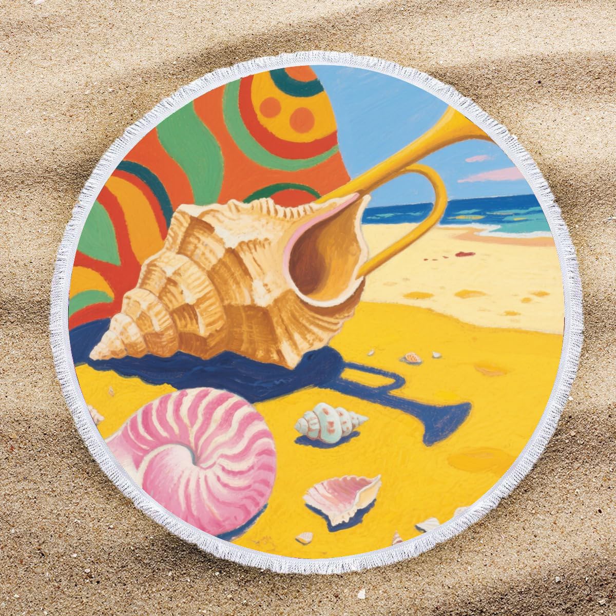 1/2PACK 145 cm Conchina di Asciugamani Rotondi in Microfibra, Asciutto rapido, Sabbia, Asciugatura Rapida per Campeggio, Palestra, Nuoto, Spiaggia