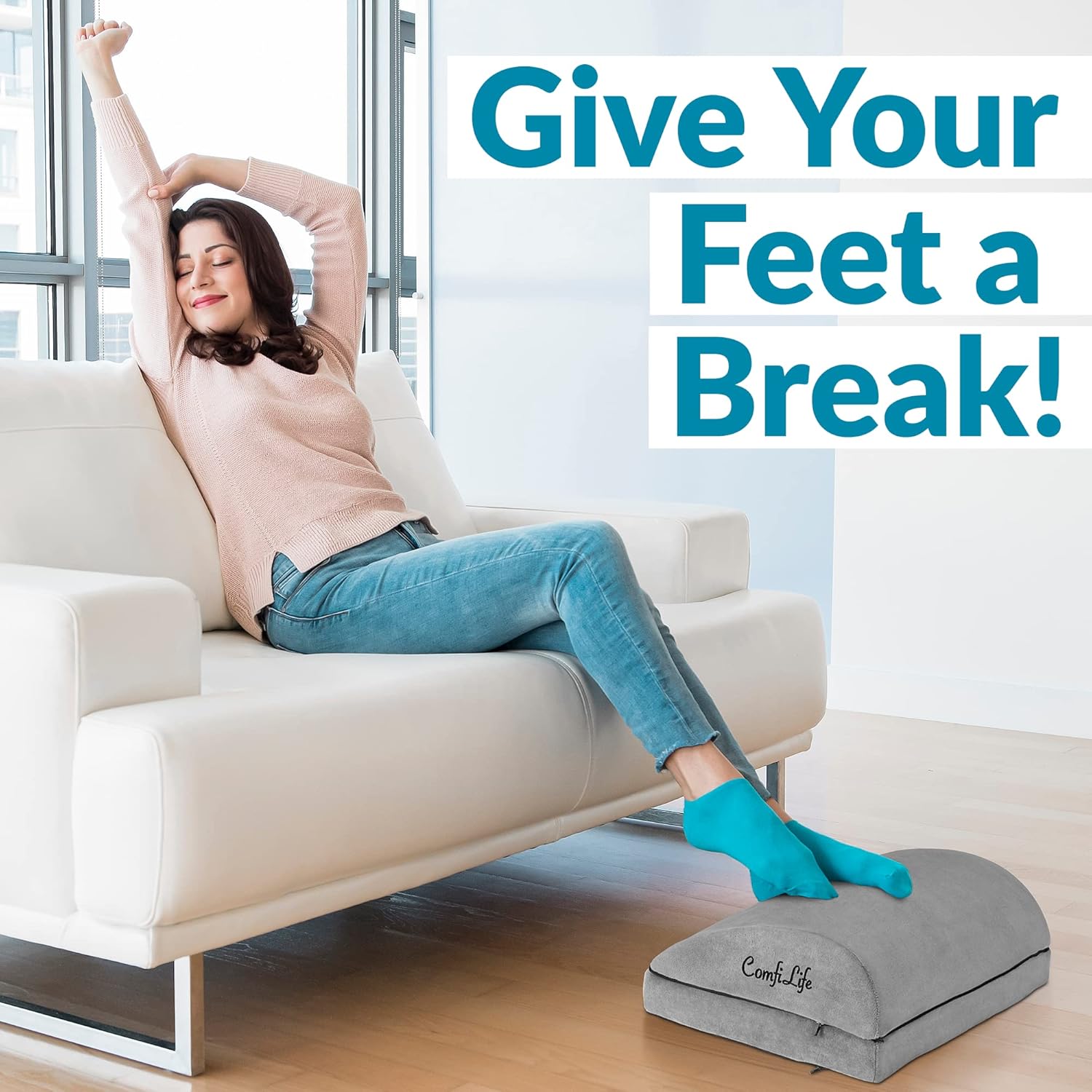 fiLife Foot Rest for Under Desk at Work – Adjustable Height Memory Fo