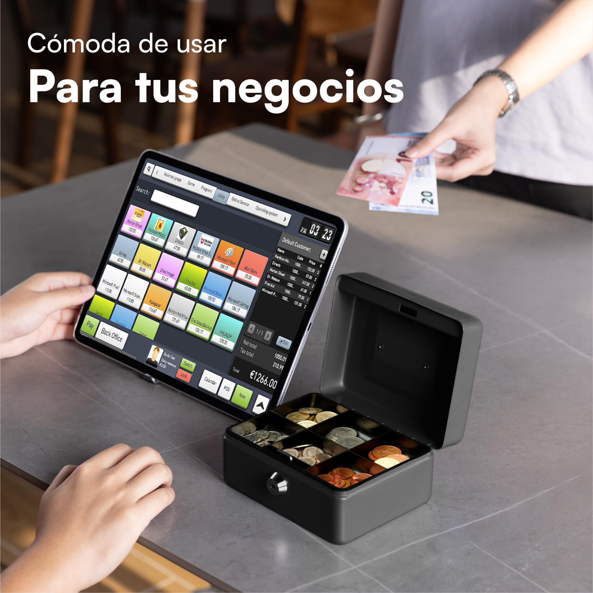 Caja de caudales H&S®, de acero, con cierre y dos llaves, 15 cm, color negro