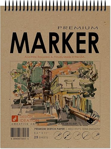 Design Ideation Cuaderno de bocetos con marcador de marca libro encuadernado en espiral de papel premium para lápiz, tinta, marcador, carbón y