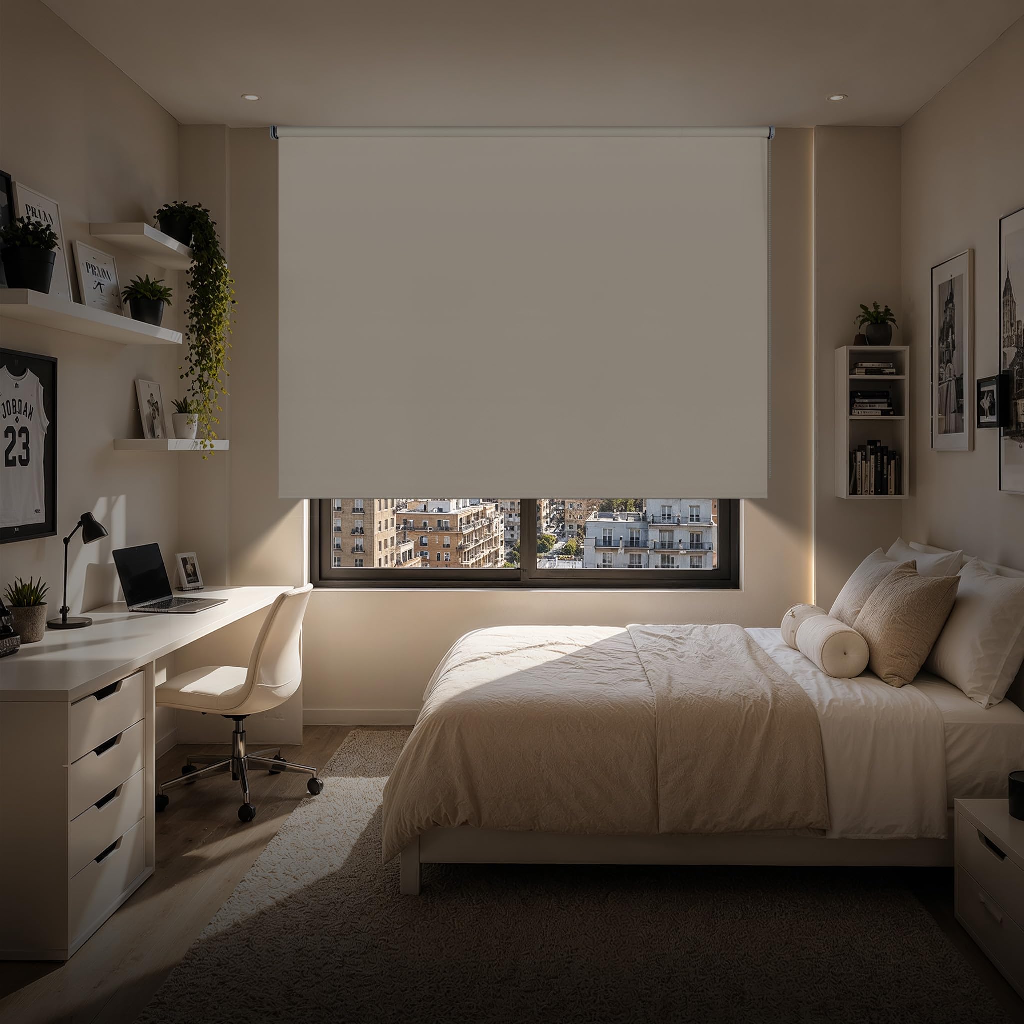Store Enrouleur occultant pour fenêtres et Portes Rideau Opaque Isolant Thermique Blackout Installation Facile au Mur ou au Plafond STORESDECO Beige 200x250 cm Largeur Tissu 196,5 cm