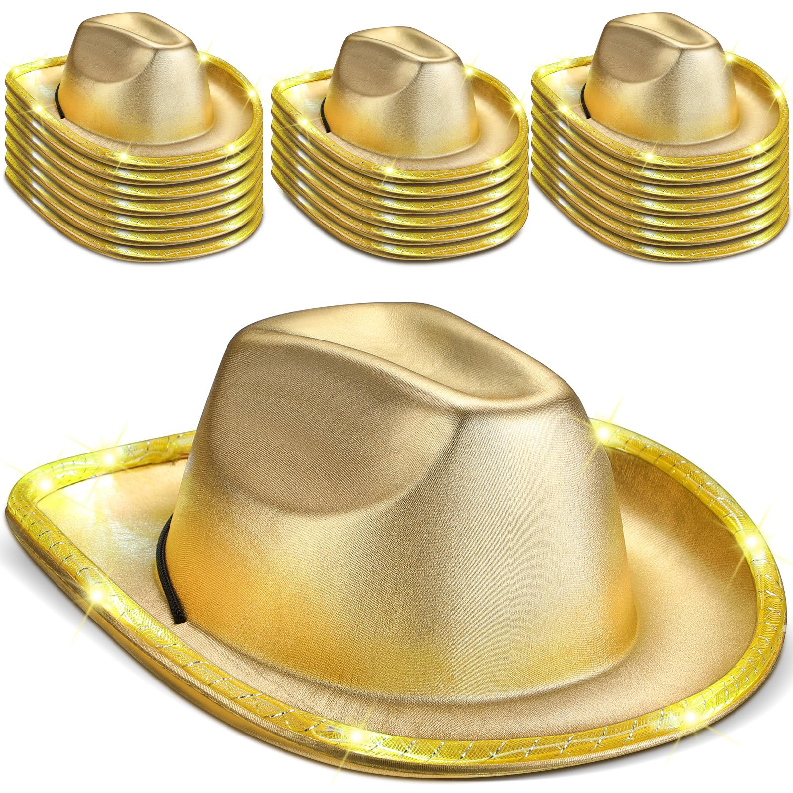 Tisancy 20 Pack Lights Cowboy Cowgirl Hat LED Flashing Light Up Hat for Western Bachelorette Party Wedding Bridal