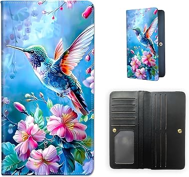 RFID Blocking Leather Wallet for Women and Men, Colorful Hummingbird Compact Bifold Credit Card Holder with RFID Protection, Small Ladies Slim Minimalist Wallet