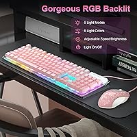 Vista 3 de Combo de teclado y mouse para juegos, teclado retroiluminado LED RGB K1 con 104 teclas, computadora y teclado para juegos para PCcomputadora