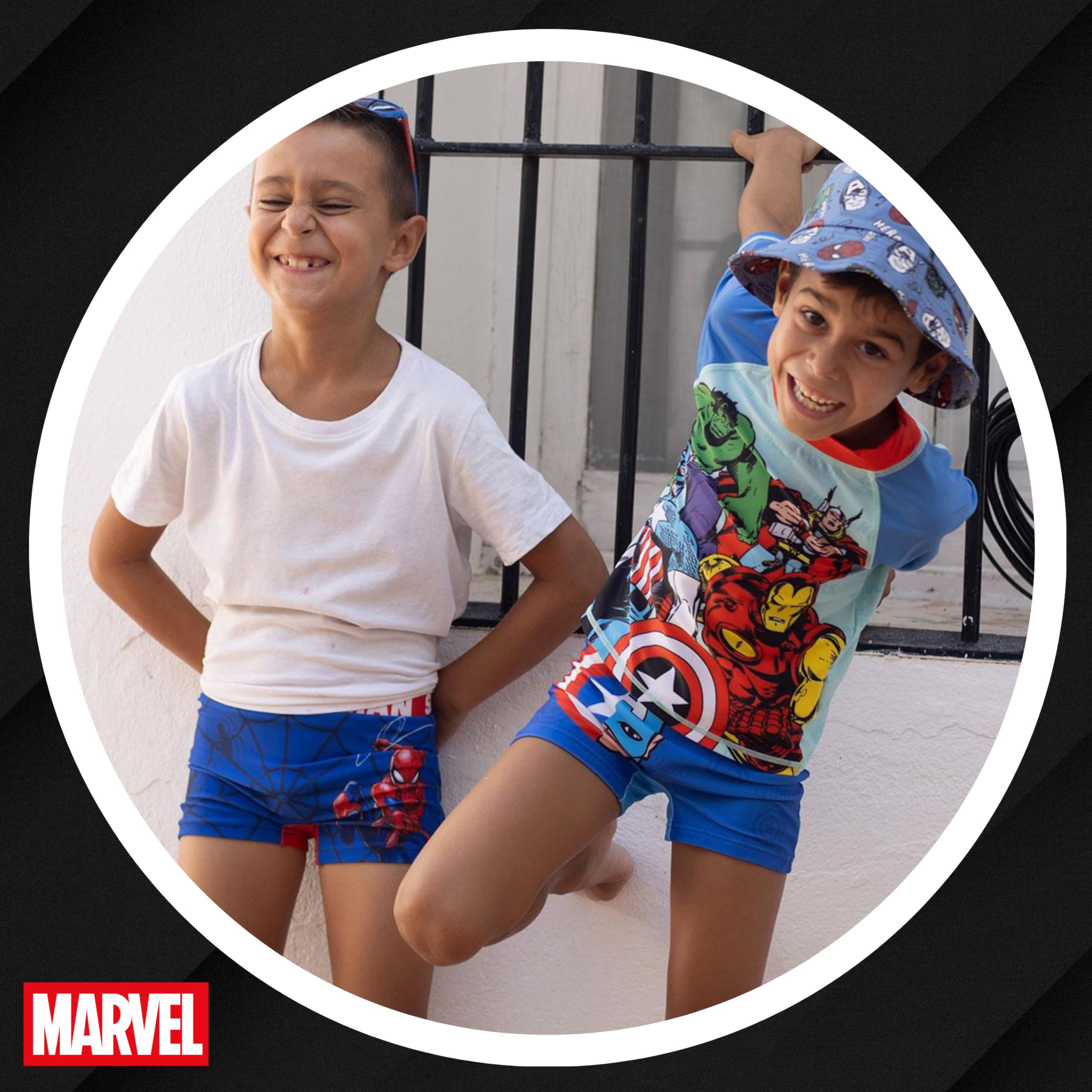 Marvel Avengers Maillot de Bain pour Garçon Captain America Boxer Maillot de Bain pour Enfant, Tailles 4 à 10 Ans
