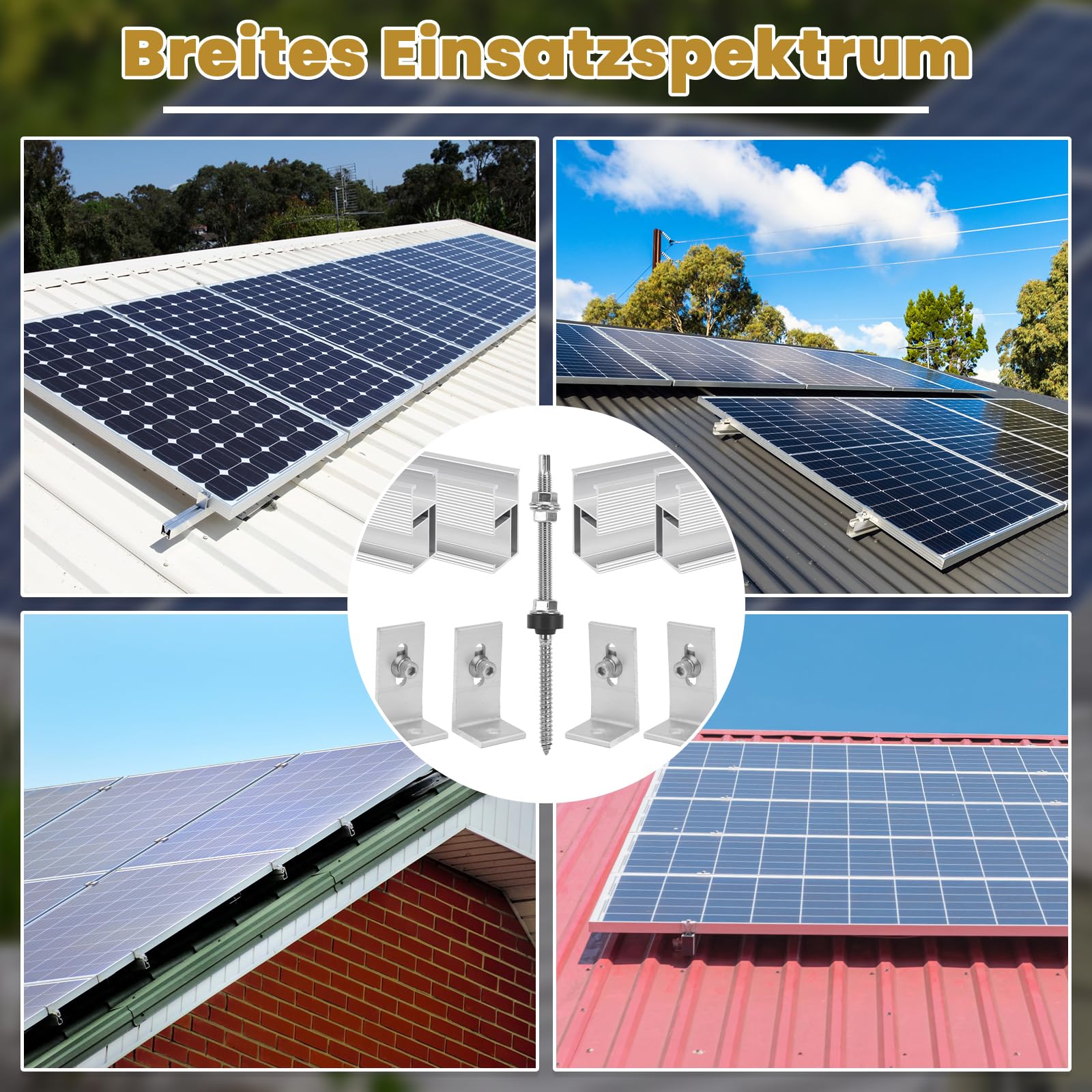 Solarmodul Halterung Set Für 2 Module, Geeignet Für Farbige Stahlziegeldächer, Blechdach, 200MM Alu Solar Halterung Anwendbar Solarmodule Dick 30-45mm, Verstellbar Solarpanel Halterung Set