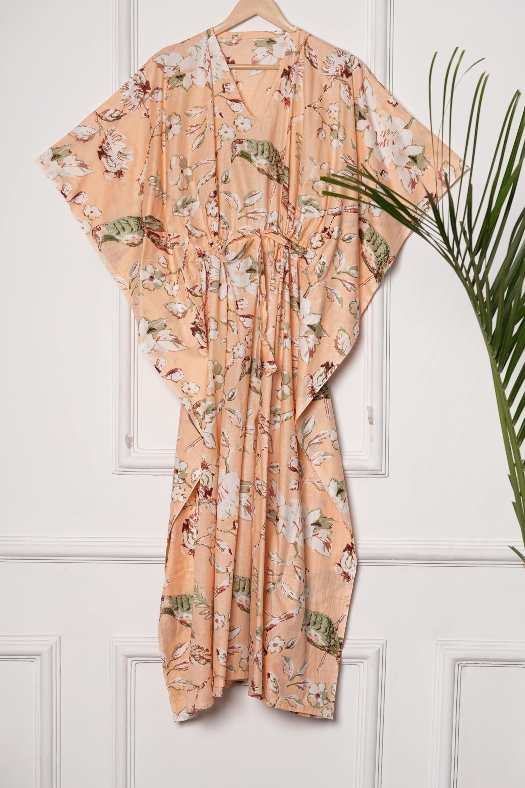 INDACORIFY Belle robe caftan imprimée pour femmes, grande taille, longue caftan en coton, bloc à main imprimé, robe de nuit, cadeau pour les mamans
