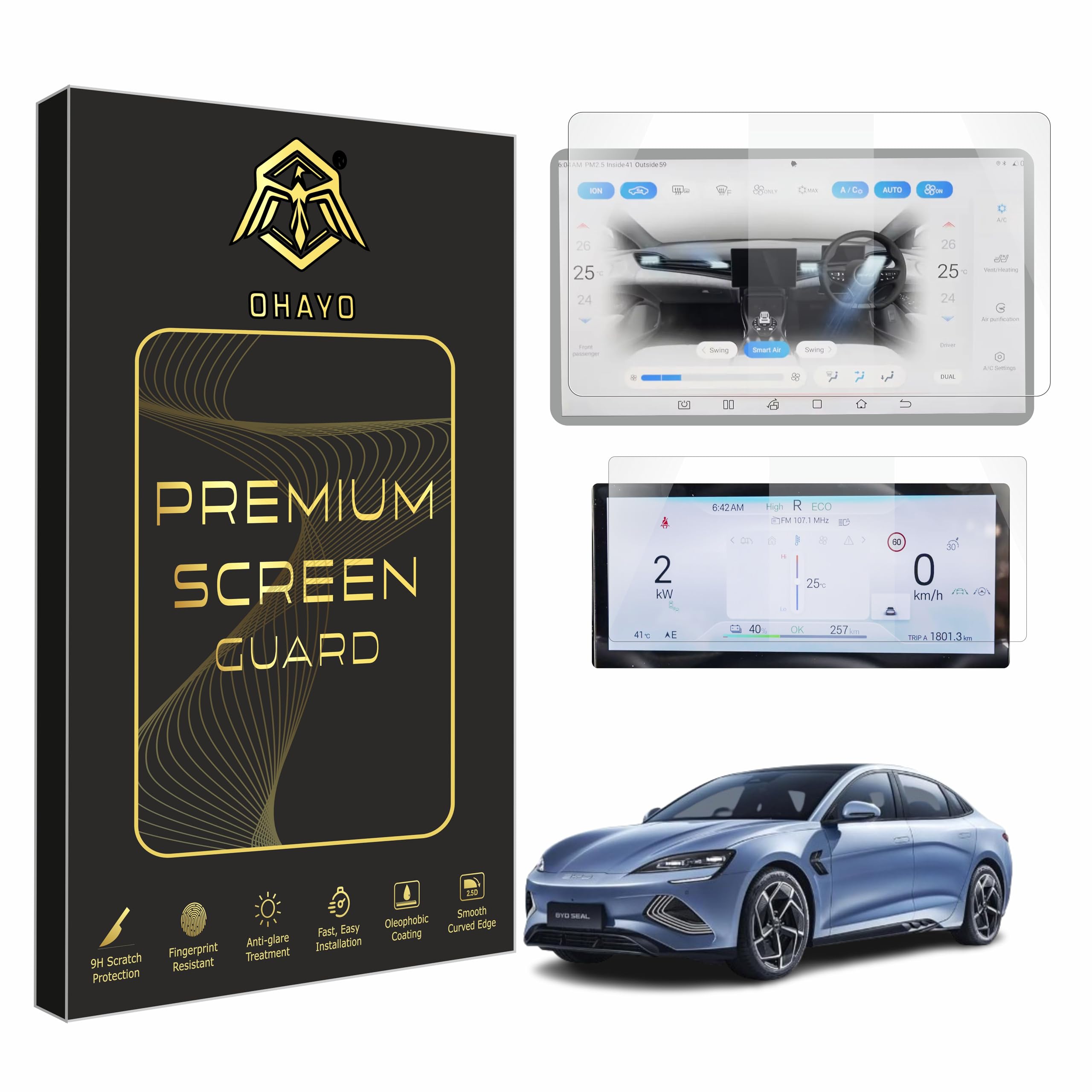 OHAYO Screen Protector Combo for BYD Seal EV 2024-2026 | 15.6 Inch Infotainment Display & 10.25 Inch Instrument Cluster Protection Film | 9H Hardness Scratch Resistant Military Strength HD Clear Touch Sensitive Full Coverage Accessories | Not Tempered-image-6