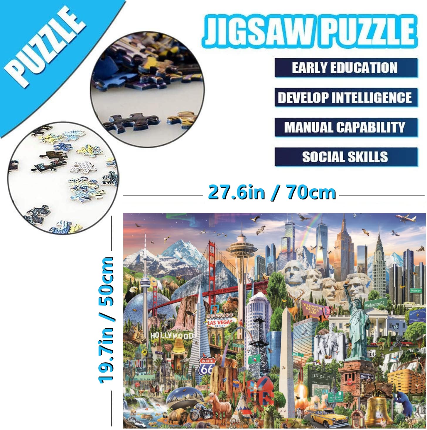 Jigsaw Puzzles for Adults 1000 Piece Symbols of North America 27.56 x 19.69 Inch Jigsaw Puzzle for Adults Educational Game 1000 Pieces America Landmark Puzzles for Adult - Image 4