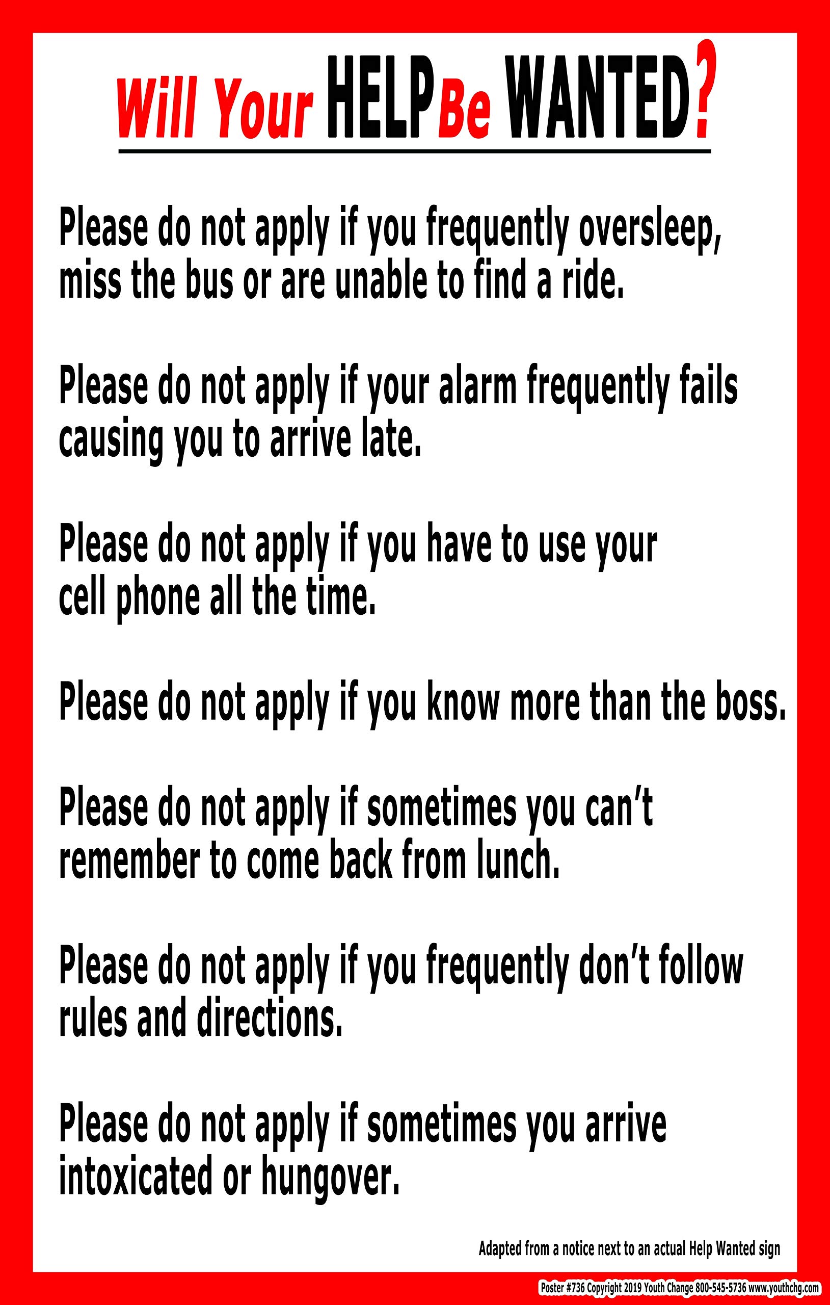 Youth Change Poster #736A Unusual Behavior Expectations Poster Effectively Improves Student Conduct