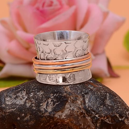 Miniatura 94 de Veracity Jewelry Sterling Silver Fidget Ring Spinner Ring Anxiety Relieving Rings For Unisex Meditation Thumb Worry Healing Birthday Promise Band