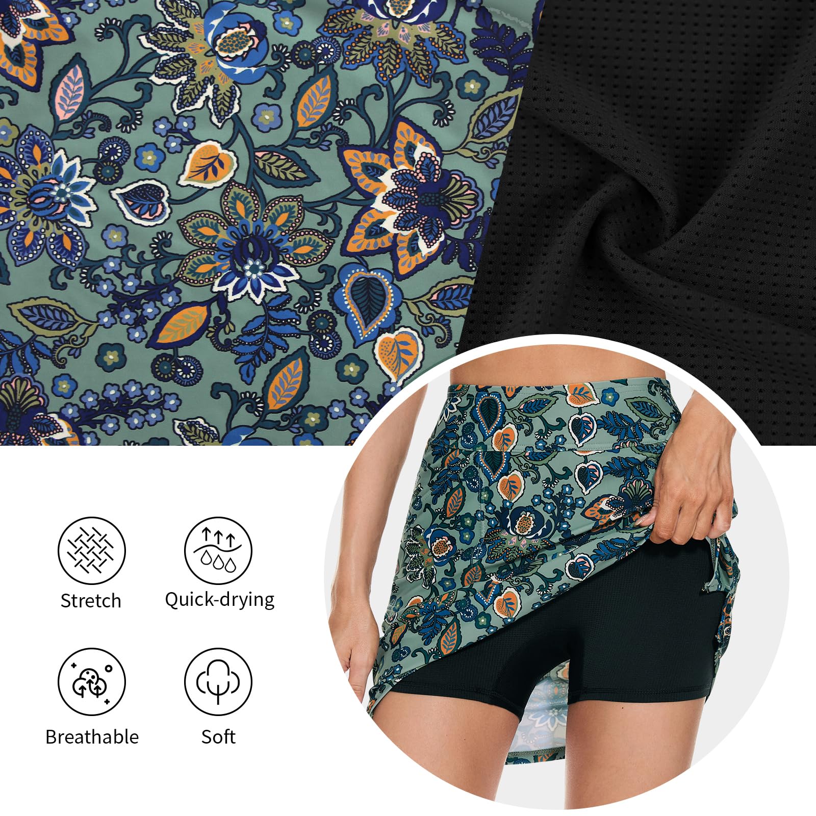 M MOTEEPI Falda tenis mujer 45,5 cm con pantalón 4 bolsillos