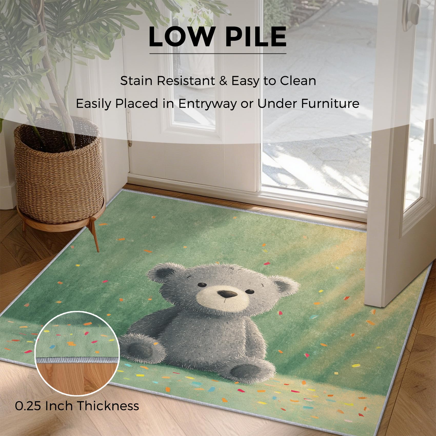 Generisch Teppich Wohnzimmer Teddybär, Teppich Süße Bär Mädchen für Schlafzimmer 100 x 150 cm, Weicher Waschbarer Antirutsch Kurzflor Dekoration Carpet P-&85
