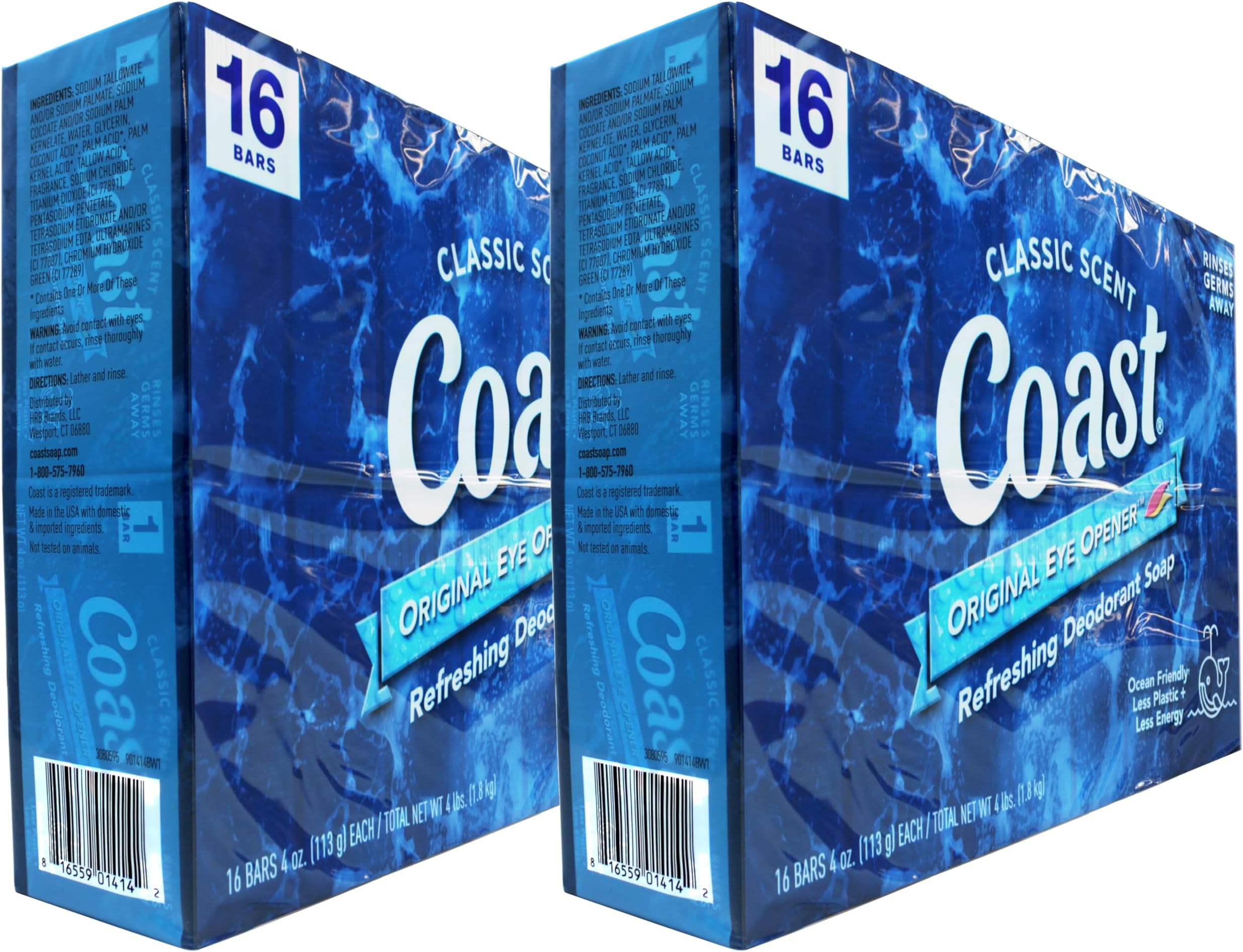 Coast Deodorant Soap Bars Classic Pacific Force Scent, 16 Count (Pack of 2)